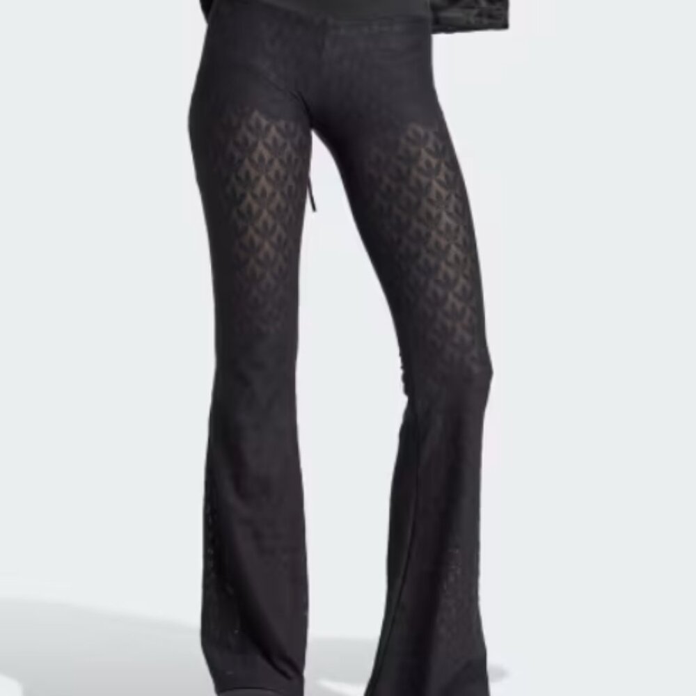 Fashion Monogram Lace Flared Pants - Medium - Black